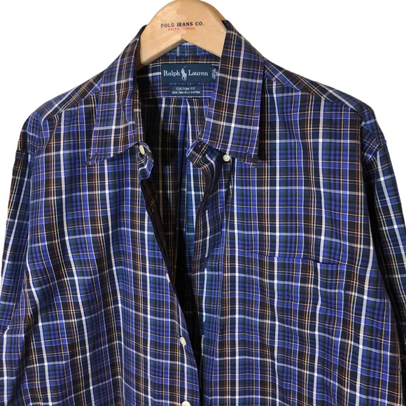 VTG Ralph Lauren Custom Fit Plaid Long Sleeve Button Up 100% Two-Ply Cotton XL - Picture 4 of 8